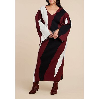 ELOQUII Women's Plus Size V Neck Intarsia Sweater