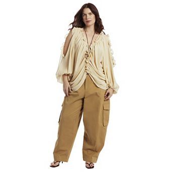 June + Vie Women's Plus Size Draped Off-The-Shoulder Blouse