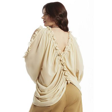 June & Vie Women's Plus Size Draped Off-The-Shoulder Blouse