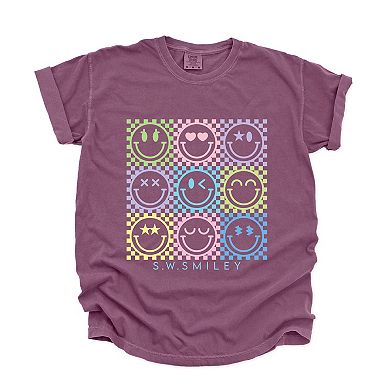 S.W.Smiley Checkered Neon - Women's Garment Dyed Graphic T-Shirt