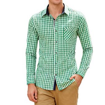 Men's Plaid Shirt with Roll-Up Sleeves, Color Block Button Down Top for Oktoberfest & Casual Wear