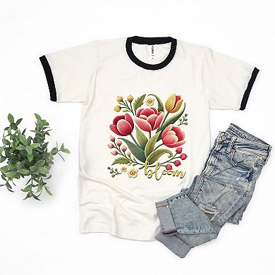 Bloom Tulips Faux Texture - Women's Ringer Graphic T-Shirt