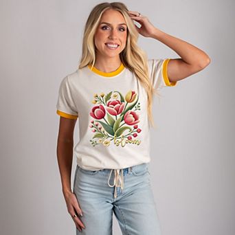 Bloom Tulips Faux Texture - Women's Ringer Graphic T-Shirt