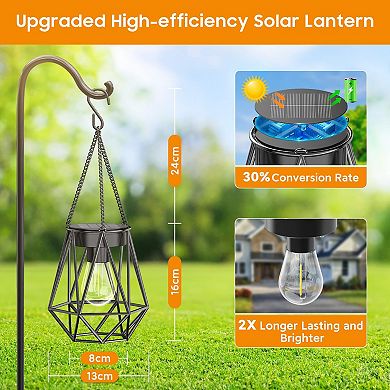 2 Pack Hanging Solar Lanterns Outdoor Waterproof Metal Lights for Garden Patio Yard Decor