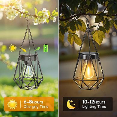 2 Pack Hanging Solar Lanterns Outdoor Waterproof Metal Lights for Garden Patio Yard Decor