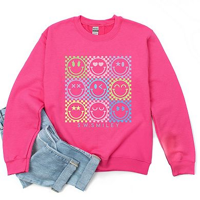 S.W.Smiley Checkered Neon - Women's Graphic Sweatshirt