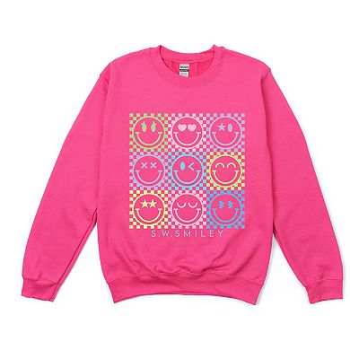 S.W.Smiley Checkered Neon - Women's Graphic Sweatshirt