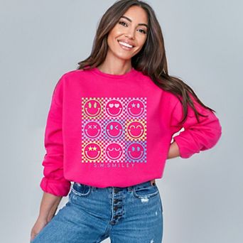 S.W.Smiley Checkered Neon - Women's Graphic Sweatshirt