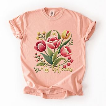Bloom Tulips Faux Texture - Women's Garment Dyed Graphic T-Shirt