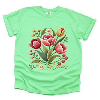 Bloom Tulips Faux Texture - Women's Garment Dyed Graphic T-Shirt