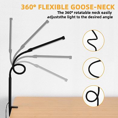 LED Desk Lamp with Clamp 3 Modes 10 Brightness Flexible Goose Neck Eye Caring