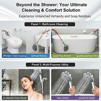 High Pressure Hand Held Shower Head 10 Functions with Hose and Metal Bracket