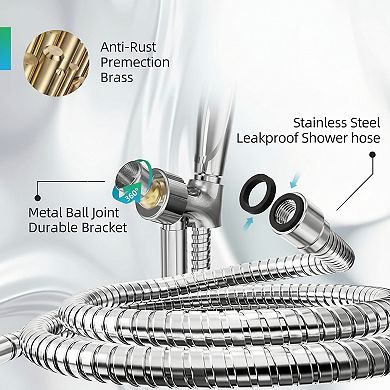 High Pressure Hand Held Shower Head 10 Functions with Hose and Metal Bracket
