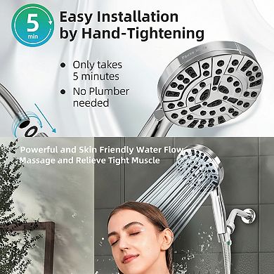 High Pressure Hand Held Shower Head 10 Functions with Hose and Metal Bracket