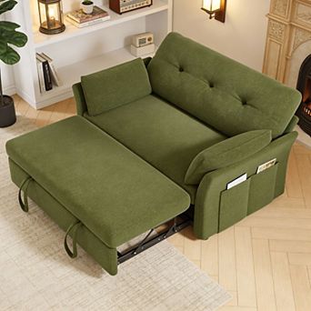 3 in 1 Pull Out Couch, Convertible Sofa Bed, Loveseat Sleeper with Reclining Backrest & Side Pocket