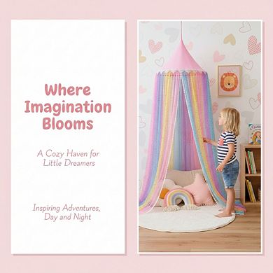 Kid's Rainbow Princess Canopy: Dreamy Play, Sleep, & Relax Space