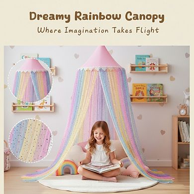 Kid's Rainbow Princess Canopy: Dreamy Play, Sleep, & Relax Space