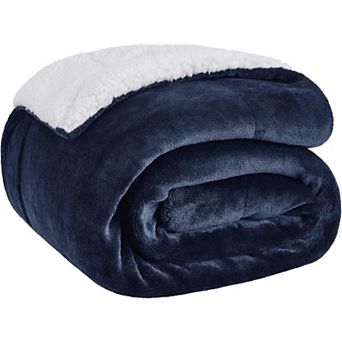 Great Ambitions Navy Sherpa Fleece Throw Blanket, 50x60" Thick & Warm Plush for Couch
