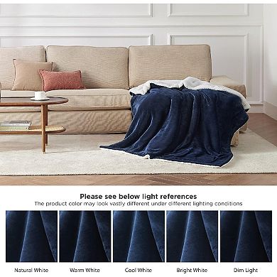 Great Ambitions Navy Sherpa Fleece Throw Blanket, 50x60" Thick & Warm Plush for Couch