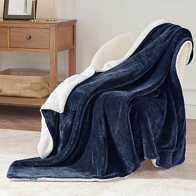 Great Ambitions Navy Sherpa Fleece Throw Blanket, 50x60" Thick & Warm Plush for Couch