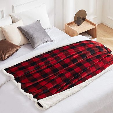 Great Ambitions Red/Black Buffalo Plaid Fleece Throw Blanket, 60"x70" Cozy Soft Flannel