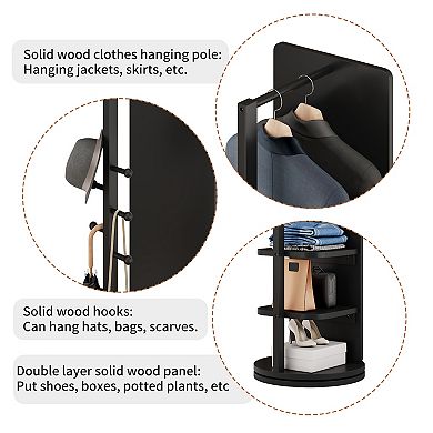 Fieldview Black 66-in. 360° Rotating Full-Length Mirror with Integrated Coat Rack