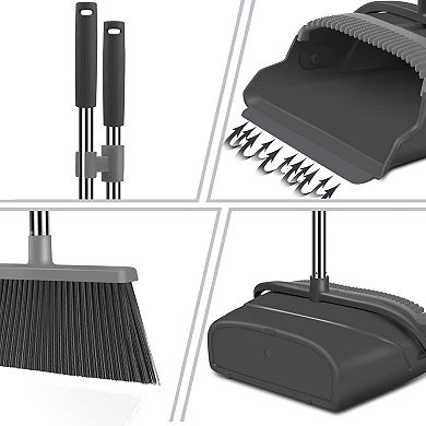 Stand Up Broom and Dustpan Set for Home Office Indoor Outdoor Sweeping