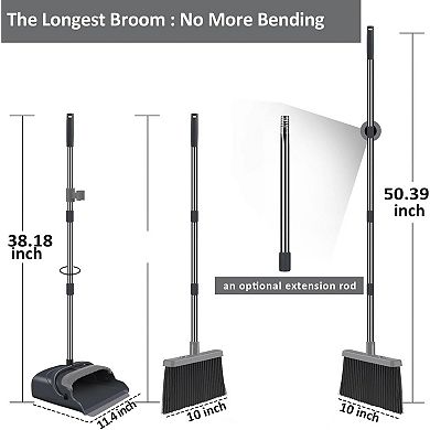 Stand Up Broom and Dustpan Set for Home Office Indoor Outdoor Sweeping