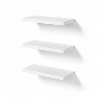 White Floating Shelves Set of 3 Rustic Wood with Metal Brackets 22lb Capacity