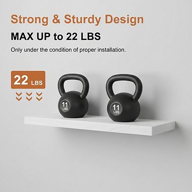 White Floating Shelves Set of 3 Rustic Wood with Metal Brackets 22lb Capacity