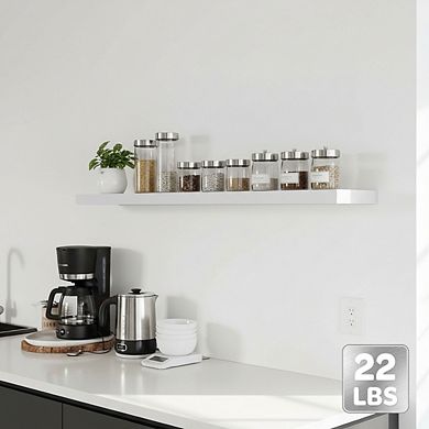 White Floating Shelves Set of 3 Rustic Wood with Metal Brackets 22lb Capacity