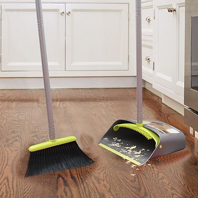 Broom and Dustpan Set Long Handle Upright Stand for Home and Office Sweeping