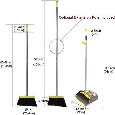 Broom and Dustpan Set Long Handle Upright Stand for Home and Office Sweeping