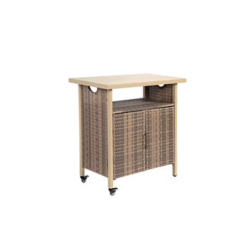 Fieldview Beige 3 tier Rolling Kitchen Island and Woven Beverage Serving Cart