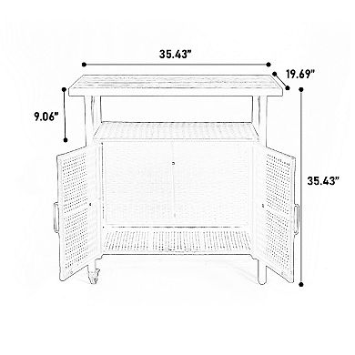 Fieldview Beige 3-Tier Rolling Kitchen Island and Woven Beverage Serving Cart