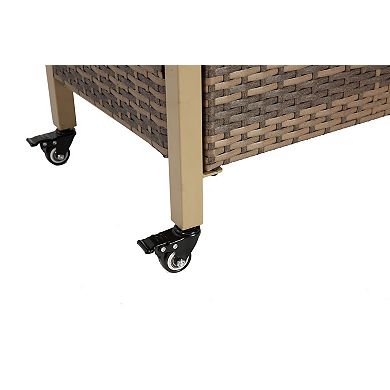 Fieldview Beige 3-Tier Rolling Kitchen Island and Woven Beverage Serving Cart