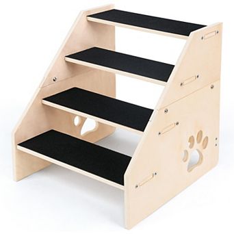 4-Step Wooden Pet Ramp for Small Medium Pets: Stable, Comfortable, Easy to Maintain