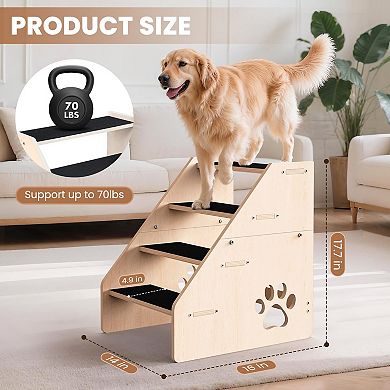 4-Step Wooden Pet Ramp for Small Medium Pets: Stable, Comfortable, Easy to Maintain