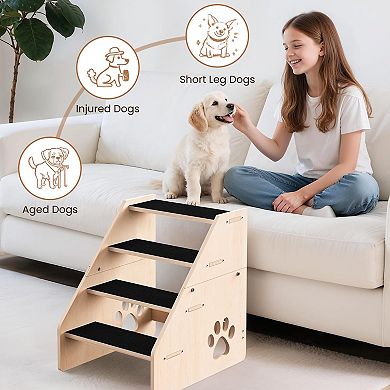 4-Step Wooden Pet Ramp for Small Medium Pets: Stable, Comfortable, Easy to Maintain