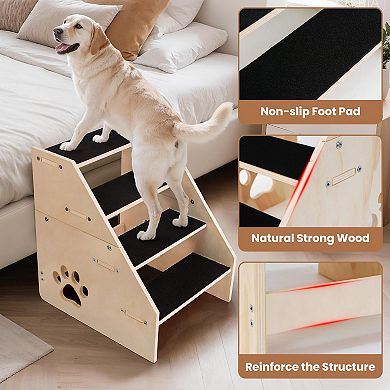 4-Step Wooden Pet Ramp for Small Medium Pets: Stable, Comfortable, Easy to Maintain