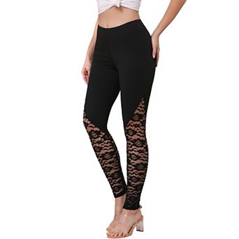Lace Leggings for Women See Through Elastic Waist Stretchy Slim Fit Skinny Pants Trousers