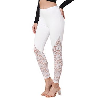 Lace Leggings for Women See Through Elastic Waist Stretchy Slim Fit Skinny Pants Trousers