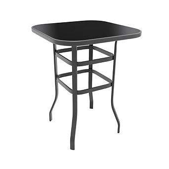 31.5” Square Outdoor Bar Table with Tempered Glass Top & All-Weather Metal Frame