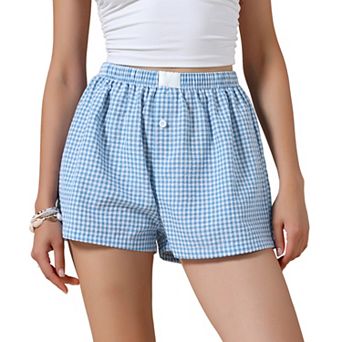 Summer Shorts for Women Gingham Buttons Comfy Breathable Beach Casual Shorts