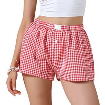 Summer Shorts for Women Gingham Buttons Comfy Breathable Beach Casual Shorts