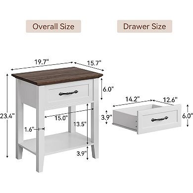 Industrial Nightstand Set of 2, Side Tables with Drawer & Storage Shelf