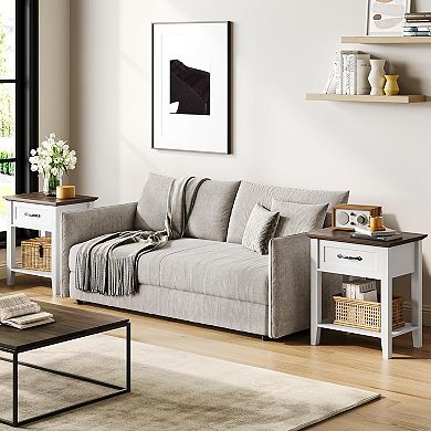 Industrial Nightstand Set of 2, Side Tables with Drawer & Storage Shelf