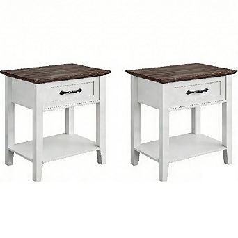 Industrial Nightstand Set of 2, Side Tables with Drawer & Storage Shelf