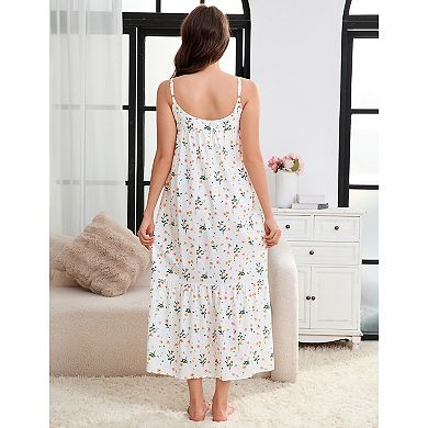 Spaghetti Strap Nightgown For Women Floral Loose Sleepdress