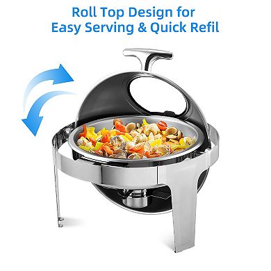 6QT Roll Top Chafing Dish Buffet Set, Round Chafing Dishes for Buffet, Stainless Steel Chafers